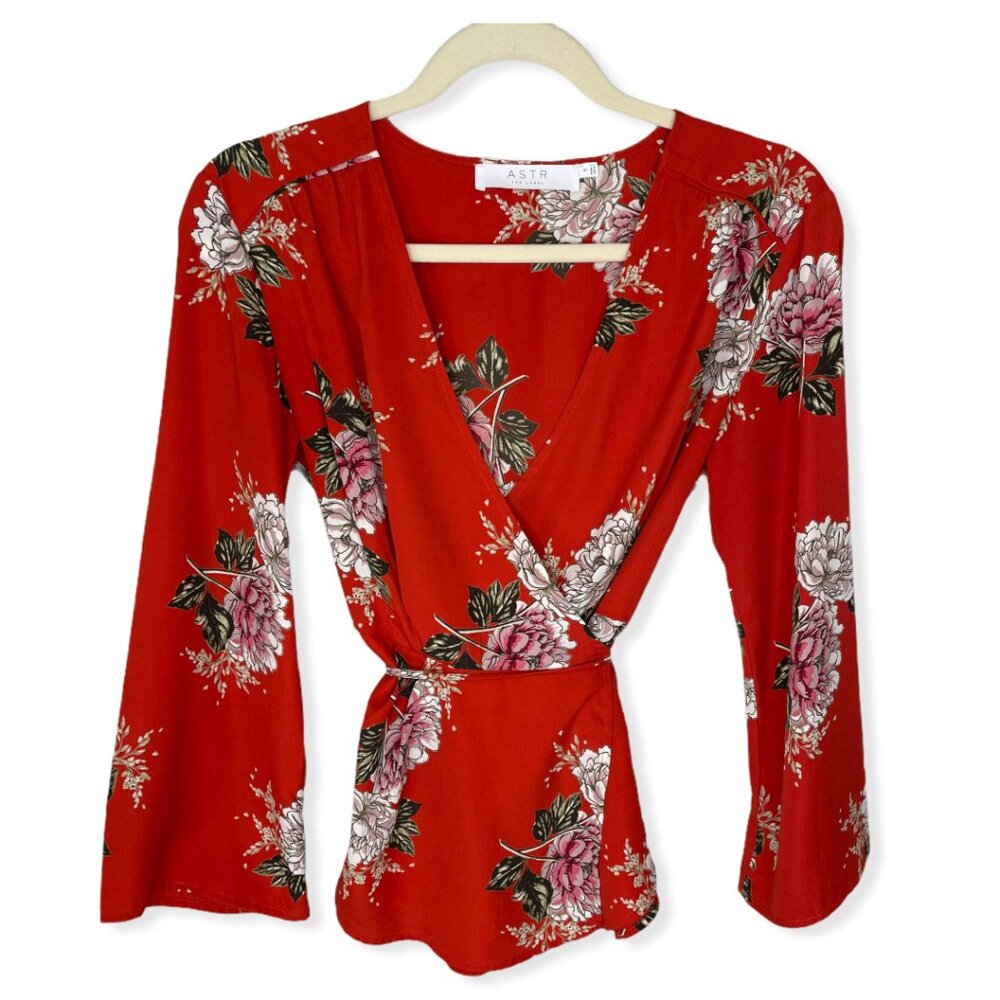 ASTR the Label Floral Wrap Long Sleeve Top, S